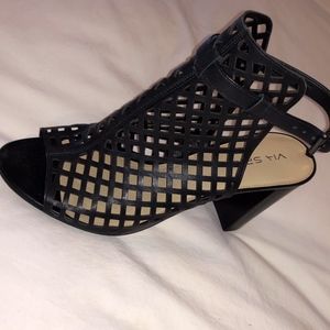 Via Spiga Black Peep-Toe Booties